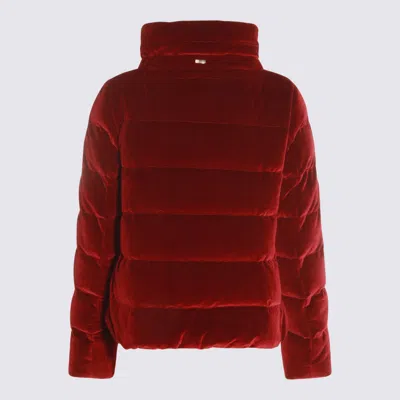 Herno Padded Burgundy Velvet Down Coat With High Collar In Red