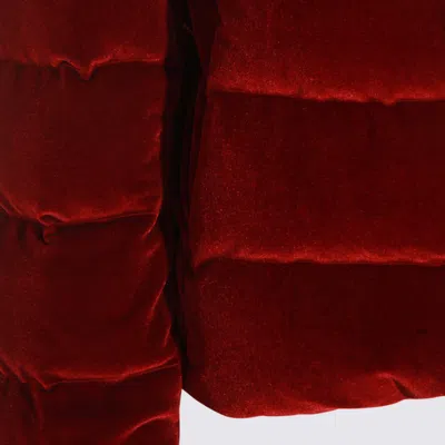 Herno Padded Burgundy Velvet Down Coat With High Collar In Red