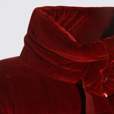 Herno Padded Burgundy Velvet Down Coat With High Collar In Red