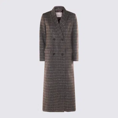 Twinset Herringbone Double-breasted Coat In Gray
