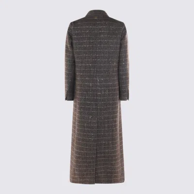 Twinset Herringbone Double-breasted Coat In Gray