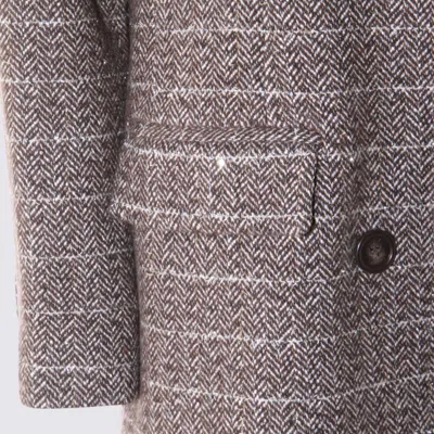 Twinset Herringbone Double-breasted Coat In Gray