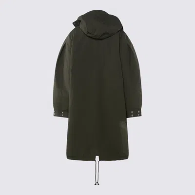 Ganni Military Green Nylon Down Jacket In Green