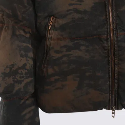 Diesel Brown And Blue Cotton W-aves-fur Down Jacket In Brown