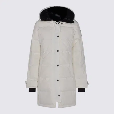 Canada Goose Hooded Long Quilted Jacket With Adjustable Cuffs In White