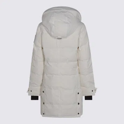 Canada Goose Hooded Long Quilted Jacket With Adjustable Cuffs In White
