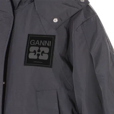 Ganni Black Nylon Down Jacket In Black
