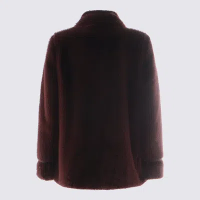 Twinset Violet Double-breasted Coat With Peak Revers In Ecofur Woman In Brown