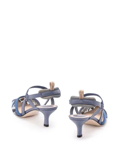 Fendi Dnu Inv  Ff Colibri Lite Medium Mesh & Leather Slingback Mule In Blue