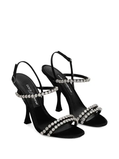 Dolce & Gabbana Satin Sandals Crystal Strap In Black