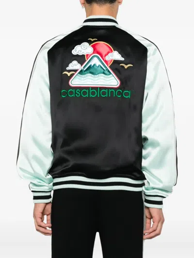 Casablanca Denim Bomber Jacket With Embroidered Logo In Black