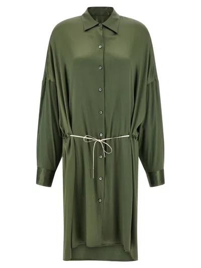 Dries Van Noten Long Sleeve Dress With Adjustable Waist Tie In Green