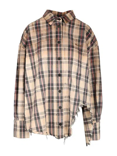 Attico Diana Checked Cotton Flannel Shirt In Brown