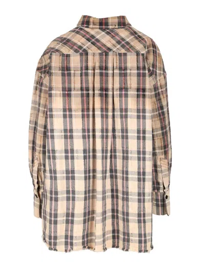 Attico Diana Checked Cotton Flannel Shirt In Brown