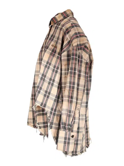 Attico Diana Checked Cotton Flannel Shirt In Brown