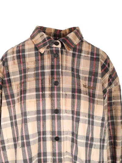 Attico Diana Checked Cotton Flannel Shirt In Brown