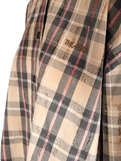 Attico Diana Checked Cotton Flannel Shirt In Brown