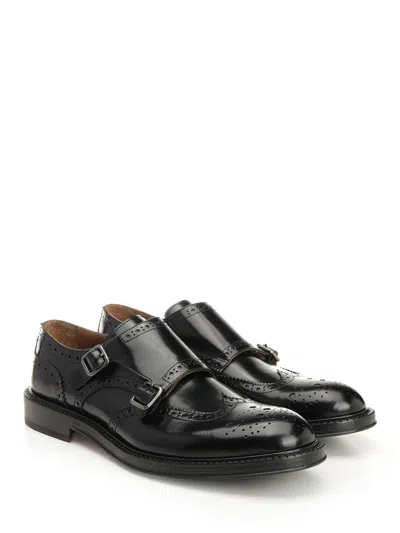 Corvari Double Monk Duilio Pelle Spazzolata Loafers Black In Black