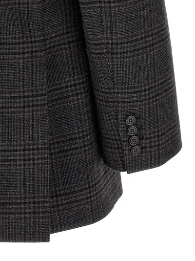 Saint Laurent Prince Of Wales-check Double-breasted Blazer In Black
