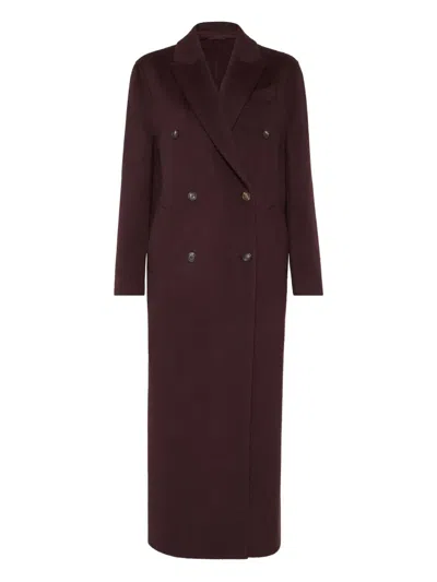 Brunello Cucinelli Hand-crafted Coat In Cashmere Double Beaver Cloth With Monili Clothing In Brown