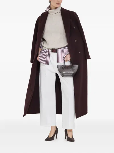 Brunello Cucinelli Hand-crafted Coat In Cashmere Double Beaver Cloth With Monili Clothing In Brown