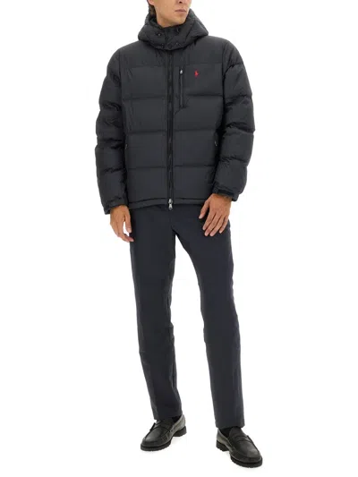 Polo Ralph Lauren Black Polyester Down Jacket In Blue