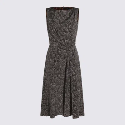 Dolce & Gabbana Heavy Crepe Dress With Chevron Print Dresses Grey In Black