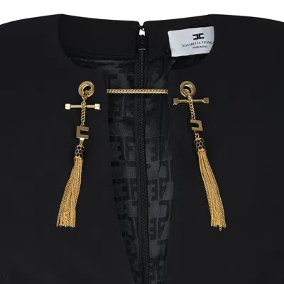 Elisabetta Franchi Shoulder Reinforced V-neckline Midi Dress With Split In Black