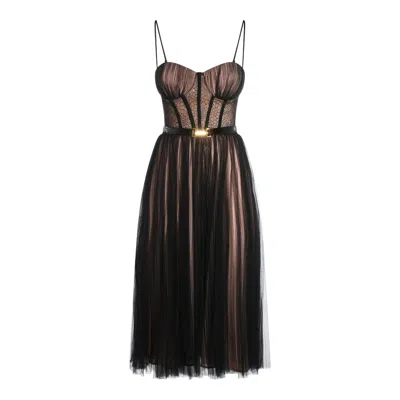 Elisabetta Franchi Midi Dress With Lace And Spaghetti Straps In Multi