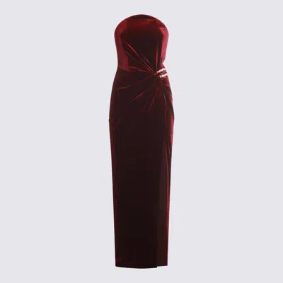 Self-portrait Strapless Cutout Embellished Gathered Velvet Maxi Dress In Red