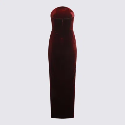 Self-portrait Strapless Cutout Embellished Gathered Velvet Maxi Dress In Red