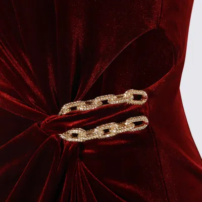 Self-portrait Strapless Cutout Embellished Gathered Velvet Maxi Dress In Red