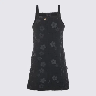 Twinset Boucl Short Dress With Embroidery In Black