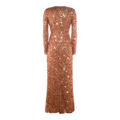 Elisabetta Franchi Sequin Embellished Maxi Dress V-neckline In Brown