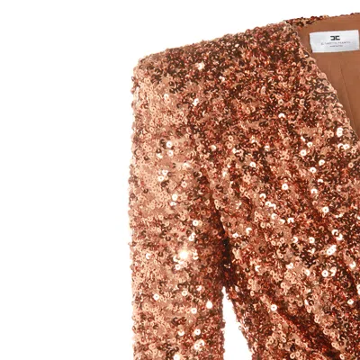 Elisabetta Franchi Sequin Embellished Maxi Dress V-neckline In Brown