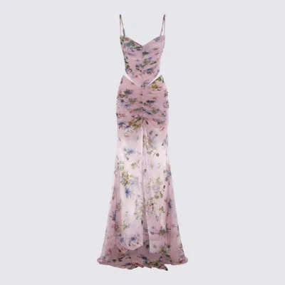 Blumarine Floral Cut-out Dress Spaghetti Straps In Pink
