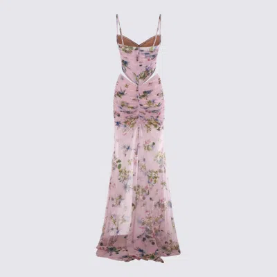 Blumarine Floral Cut-out Dress Spaghetti Straps In Pink