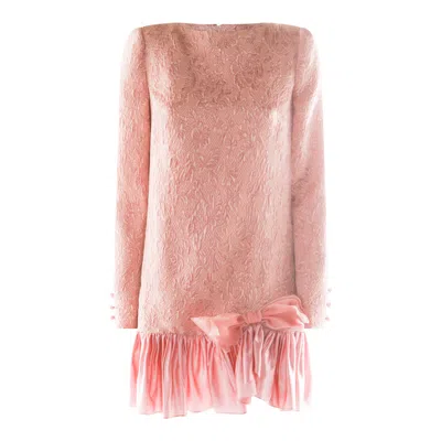 Valentino Long Sleeve Dress Ruffled Hem In Pink