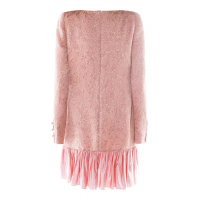 Valentino Long Sleeve Dress Ruffled Hem In Pink