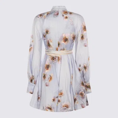 Zimmermann Womens Lilac Poppy Printed Silk-belt Buttoned Linen Mini Dress In Purple