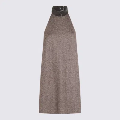 Brunello Cucinelli Knee Length Dress Herringbone Pattern In Multi