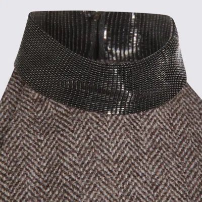 Brunello Cucinelli Knee Length Dress Herringbone Pattern In Multi