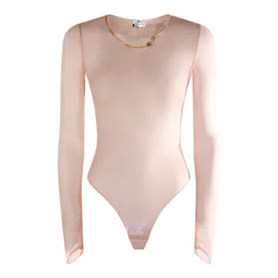 Elisabetta Franchi Sheer Fabric Long Sleeve Jumpsuits Thong Bottom In Pink