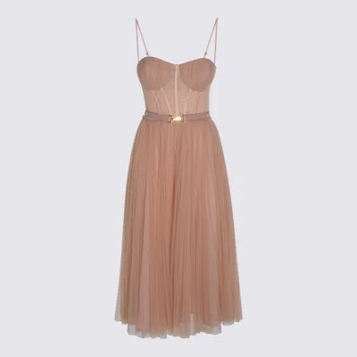 Elisabetta Franchi Midi Dress With Lace And Spaghetti Straps In Brown