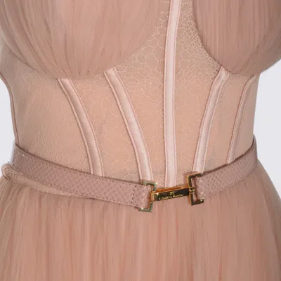 Elisabetta Franchi Midi Dress With Lace And Spaghetti Straps In Brown