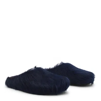 Marni Slip-on Round Toe Leather Slippers In Blue