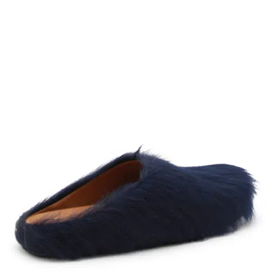 Marni Slip-on Round Toe Leather Slippers In Blue