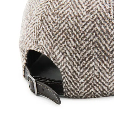 Brunello Cucinelli Bead-embellished Herringbone Wool-blend Tweed Cap In Brown