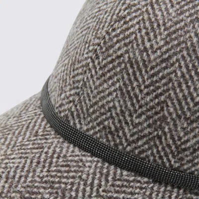 Brunello Cucinelli Bead-embellished Herringbone Wool-blend Tweed Cap