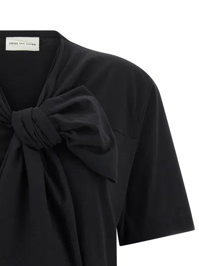 Dries Van Noten Bow Detail Short Sleeve T-shirt In Black